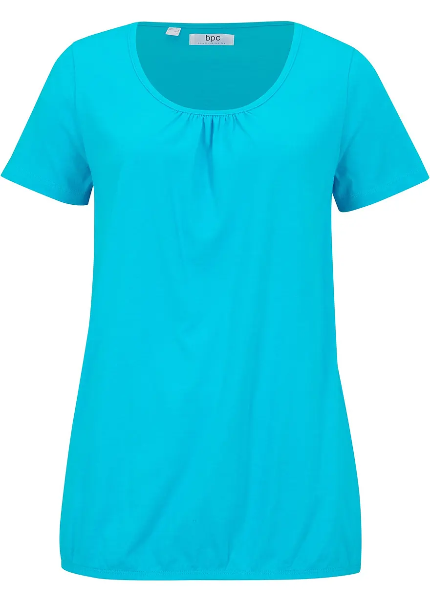 Shirt aus reiner Baumwolle, Kurzarm in blau von vorne - bonprix