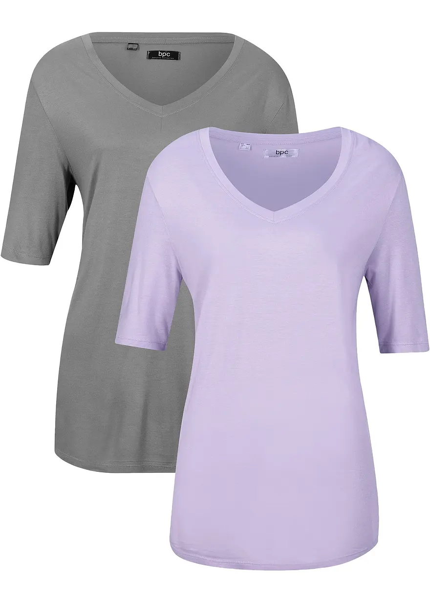 Longshirt aus softer Viskose, 2er-Pack in lila von vorne - bonprix