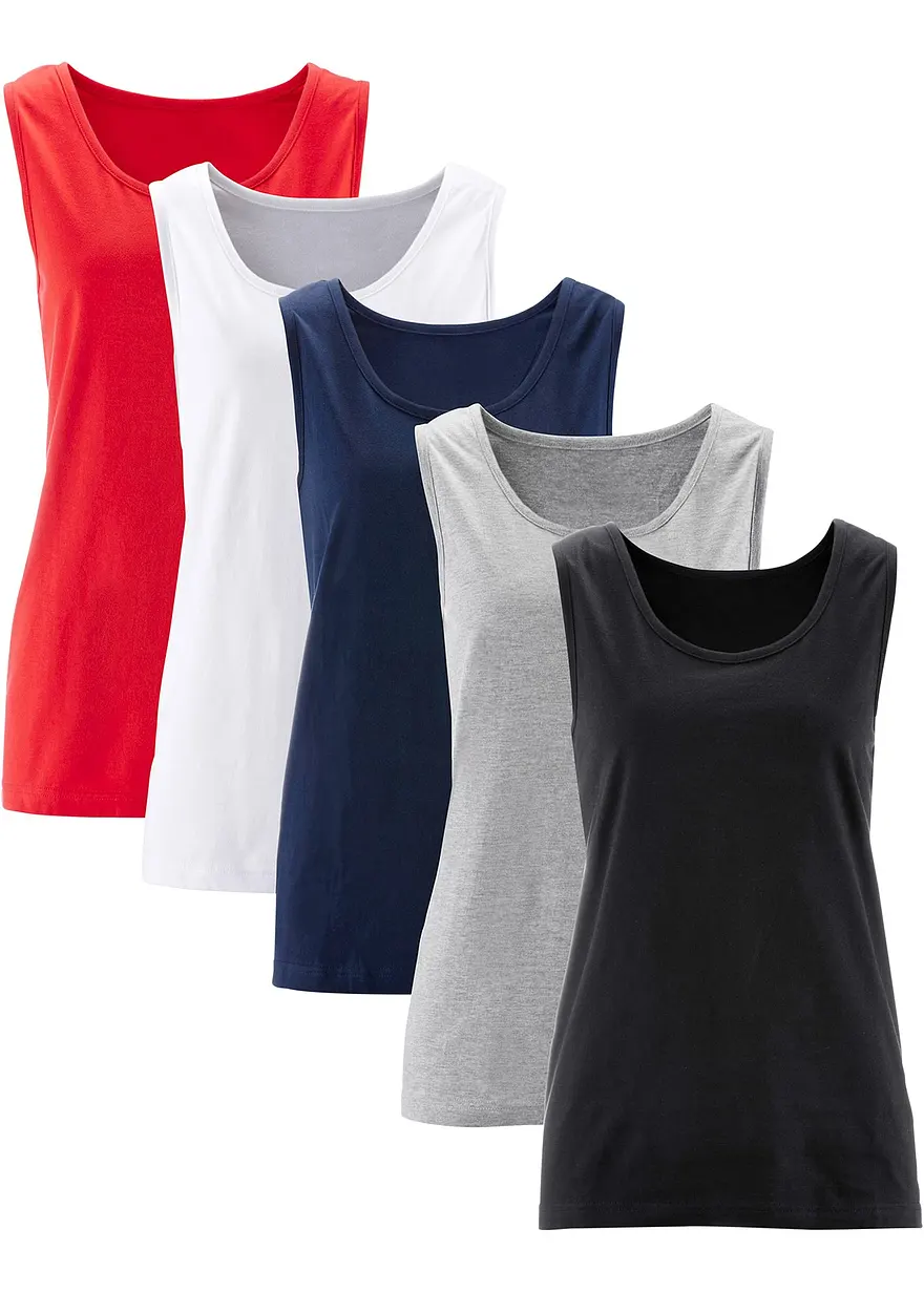Long-Top aus reiner Baumwolle (5er Pack) in rot von vorne - bonprix
