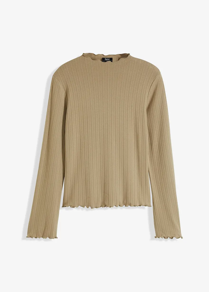 Geripptes Langarmshirt in grün von vorne - bonprix