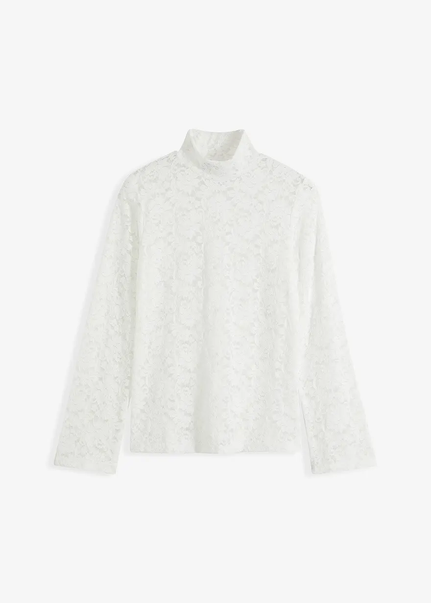 Langarmshirt aus Spitze in weiß von vorne - bonprix