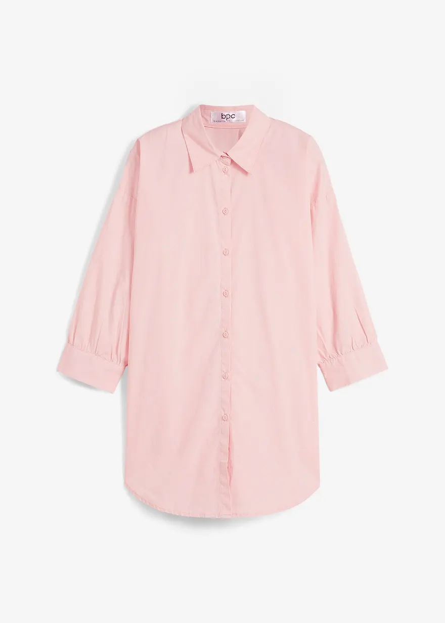 Oversize-Hemd aus Baumwolle mit 3/4 Arm in rosa von vorne - bonprix