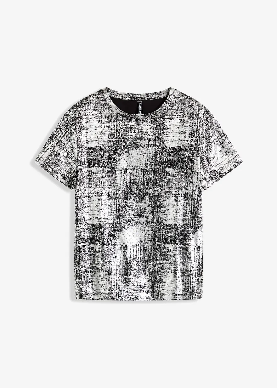 Shirt mit Glanzdruck in schwarz von vorne - bonprix