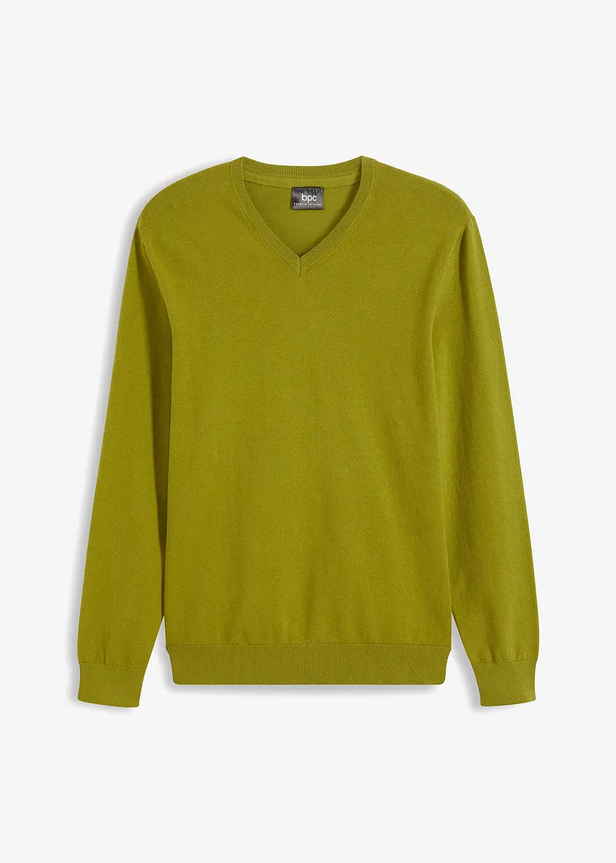 Feinstrickpullover mit V-Ausschnitt in grün von vorne - bonprix