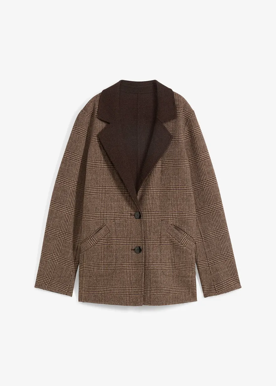 Wende-Wollblazer mit Glencheck in braun von vorne - bonprix