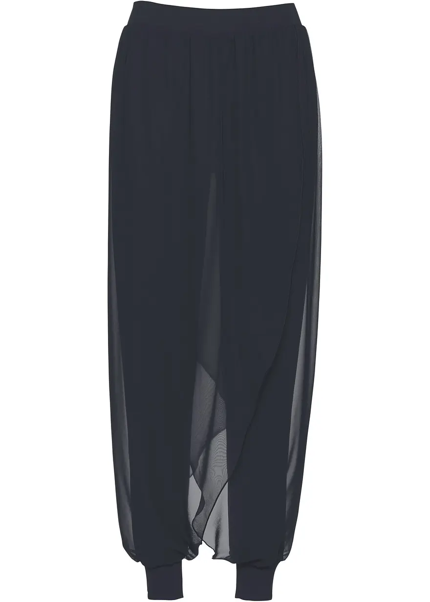 Hose mit Chiffon in schwarz von vorne - bonprix