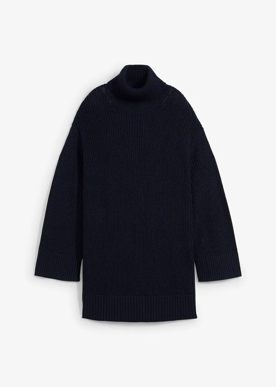 Oversize-Rollkragenpullover aus Baumwoll-Mix in blau von vorne - bonprix
