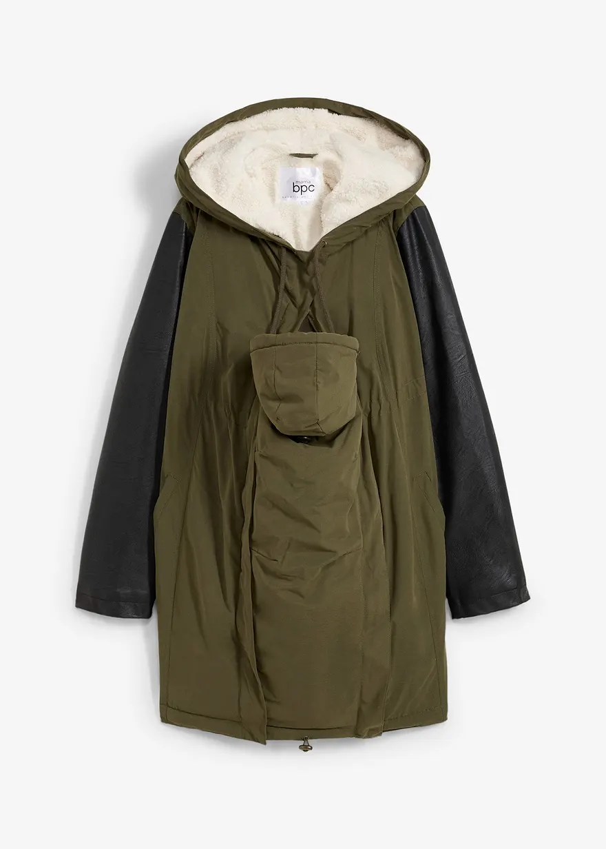 3-in-1 Umstands- und Tragejacke mit Teddyfutter in grün von vorne - bonprix