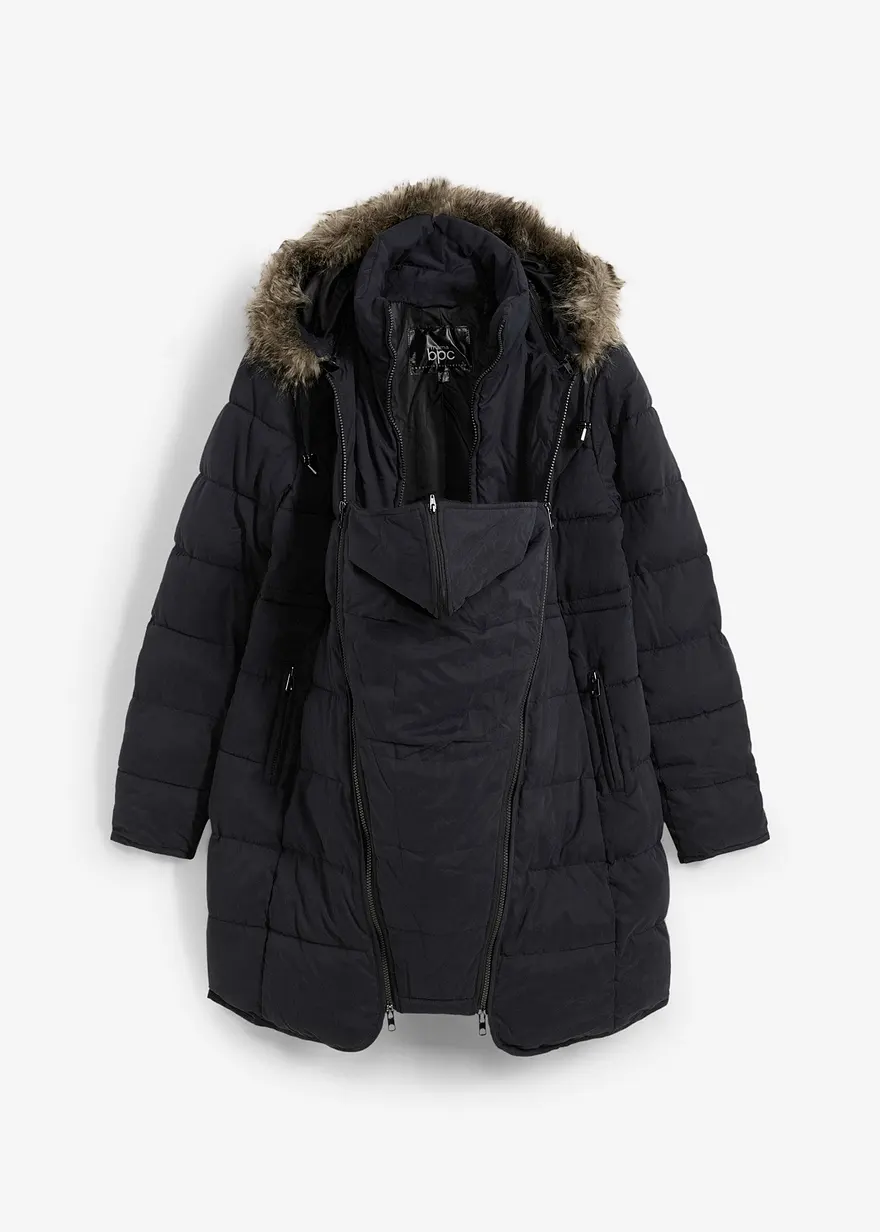 3-in-1 warm wattierte Umstands- und Tragejacke in schwarz von vorne - bonprix