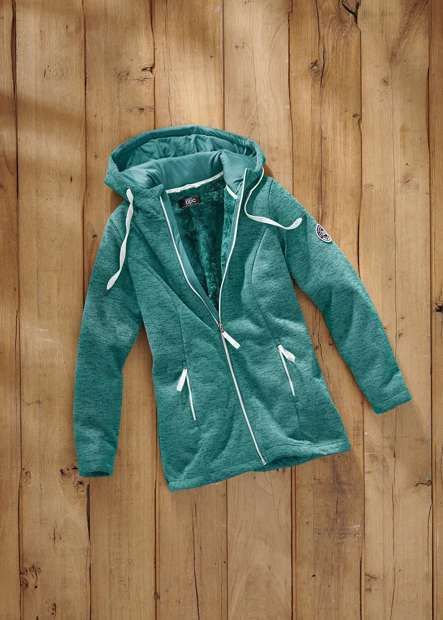 Strickfleecejacke mit Teddyfleece-Futter in grün - bonprix