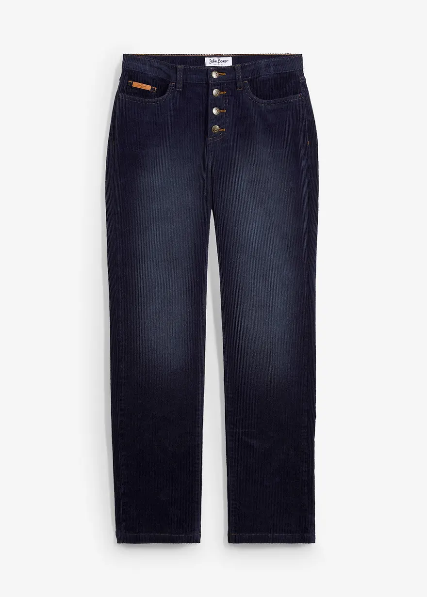 Stretch-Cordhose, Wide in blau von vorne - bonprix