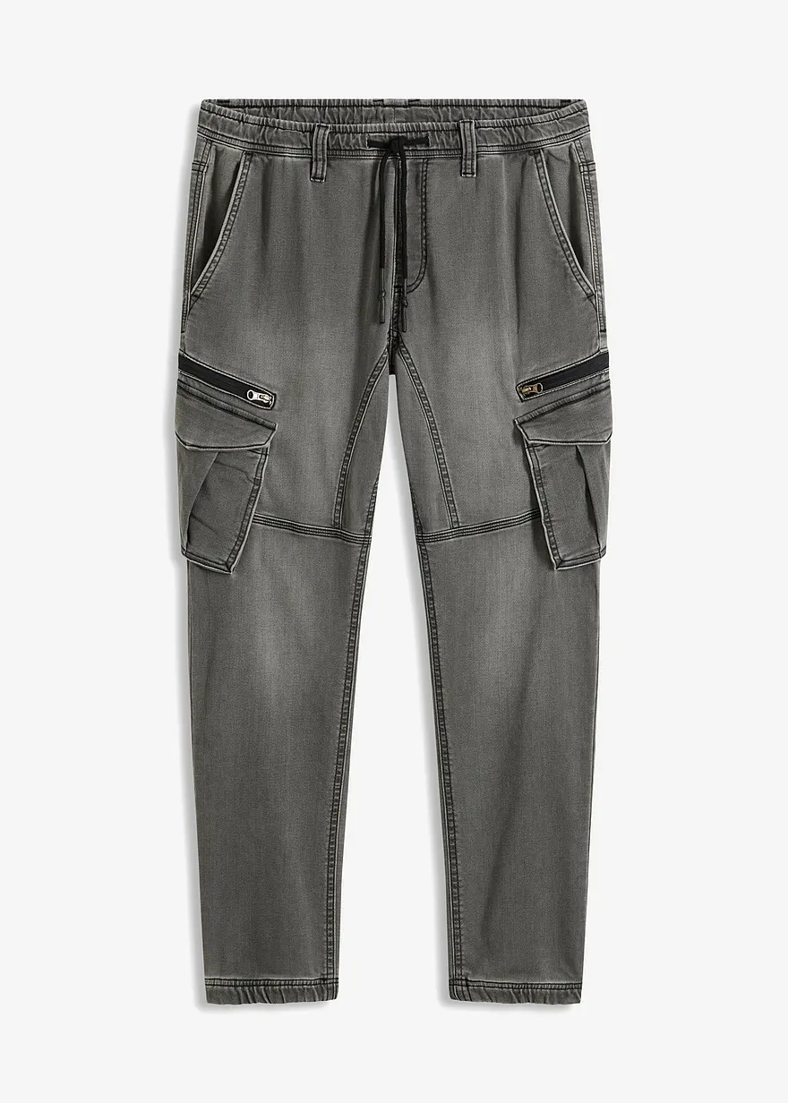 Regular Fit Sweat-Jeans mit Cargotaschen, Straight in grau von vorne - bonprix