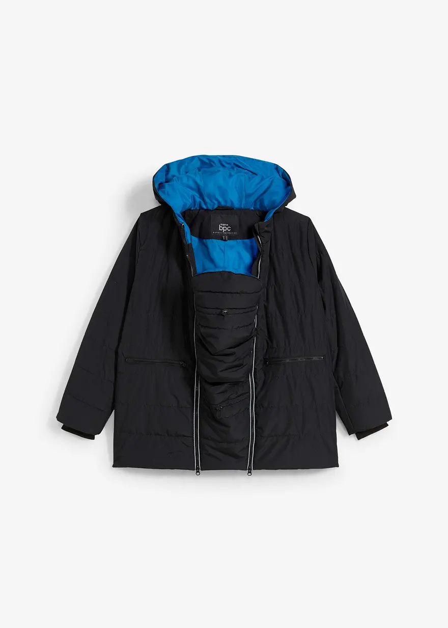 3 in 1 Umstandsjacke mit Trageeinsatz und Reflektoren in schwarz von vorne - bonprix