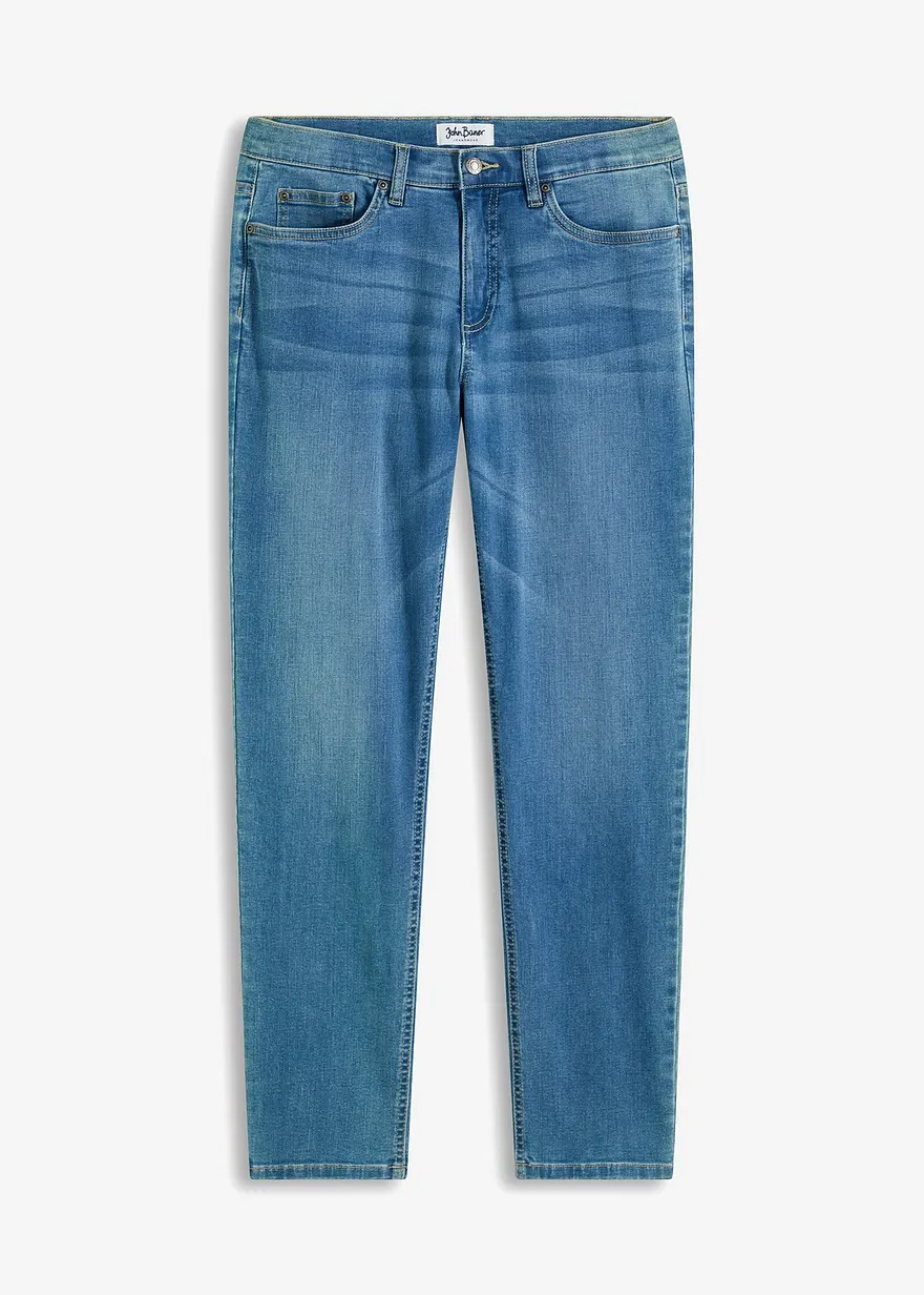 Regular Fit Stretch-Jeans, Tapered in blau von vorne - bonprix