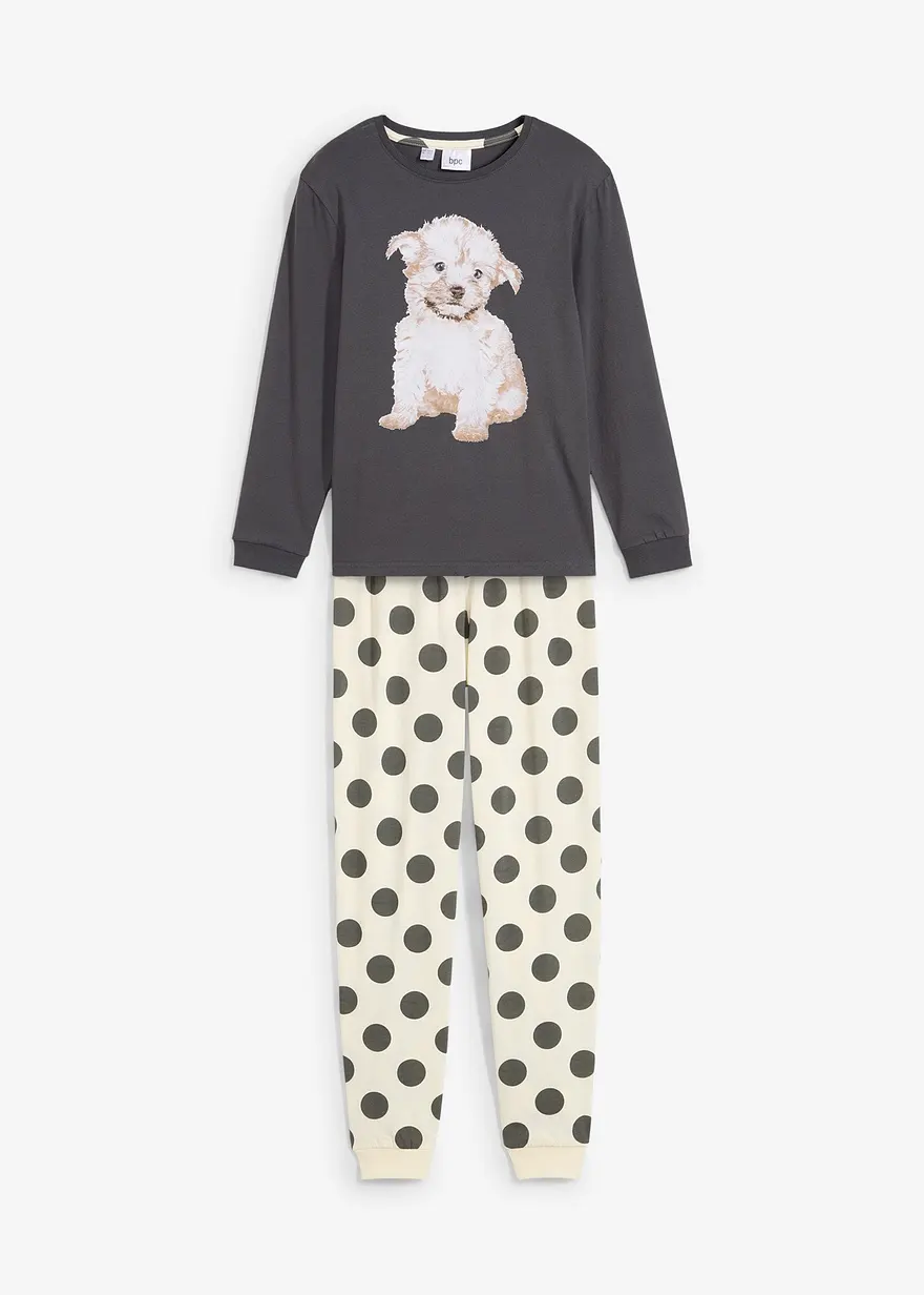 Pyjama aus reiner Bio-Baumwolle  (2-tlg. Set) in grau von vorne - bonprix