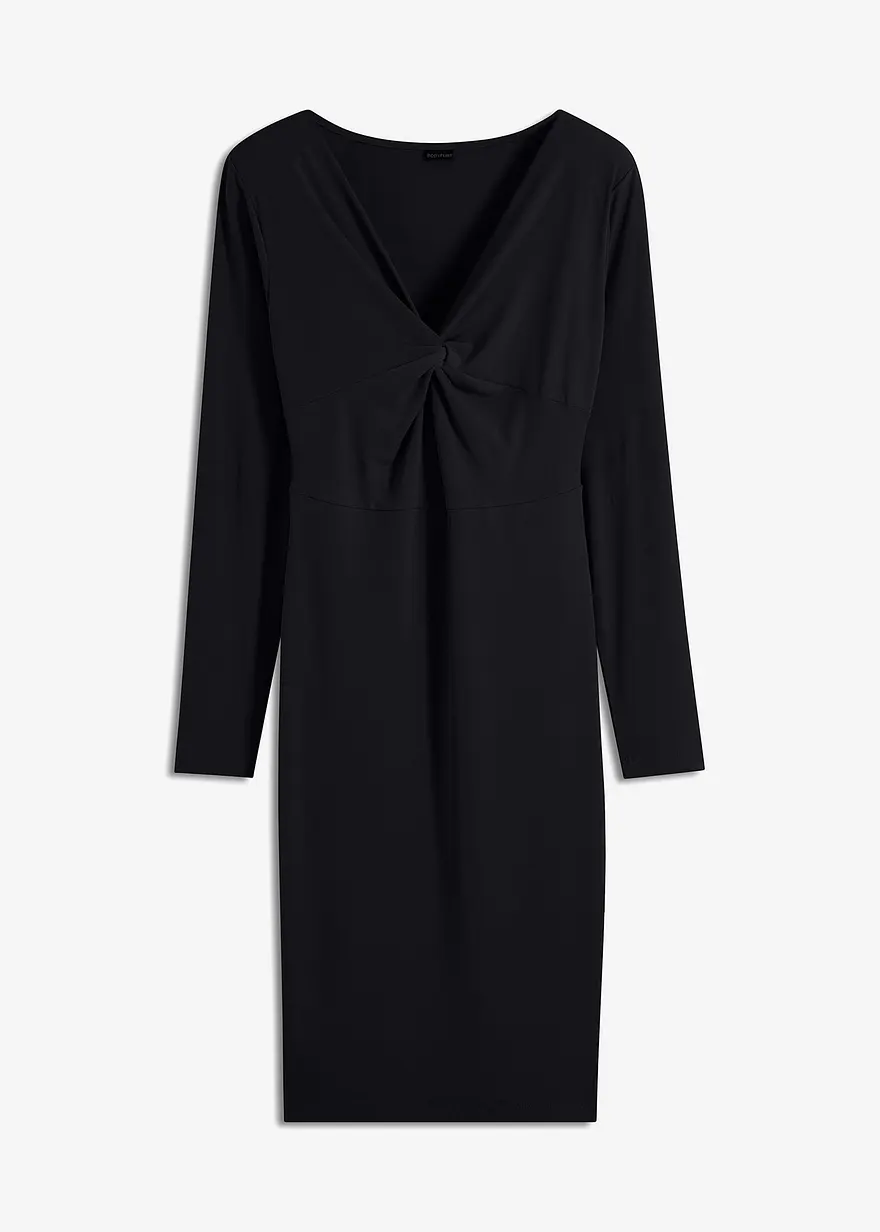 Jerseykleid mit Schulterpolster in schwarz von vorne - bonprix