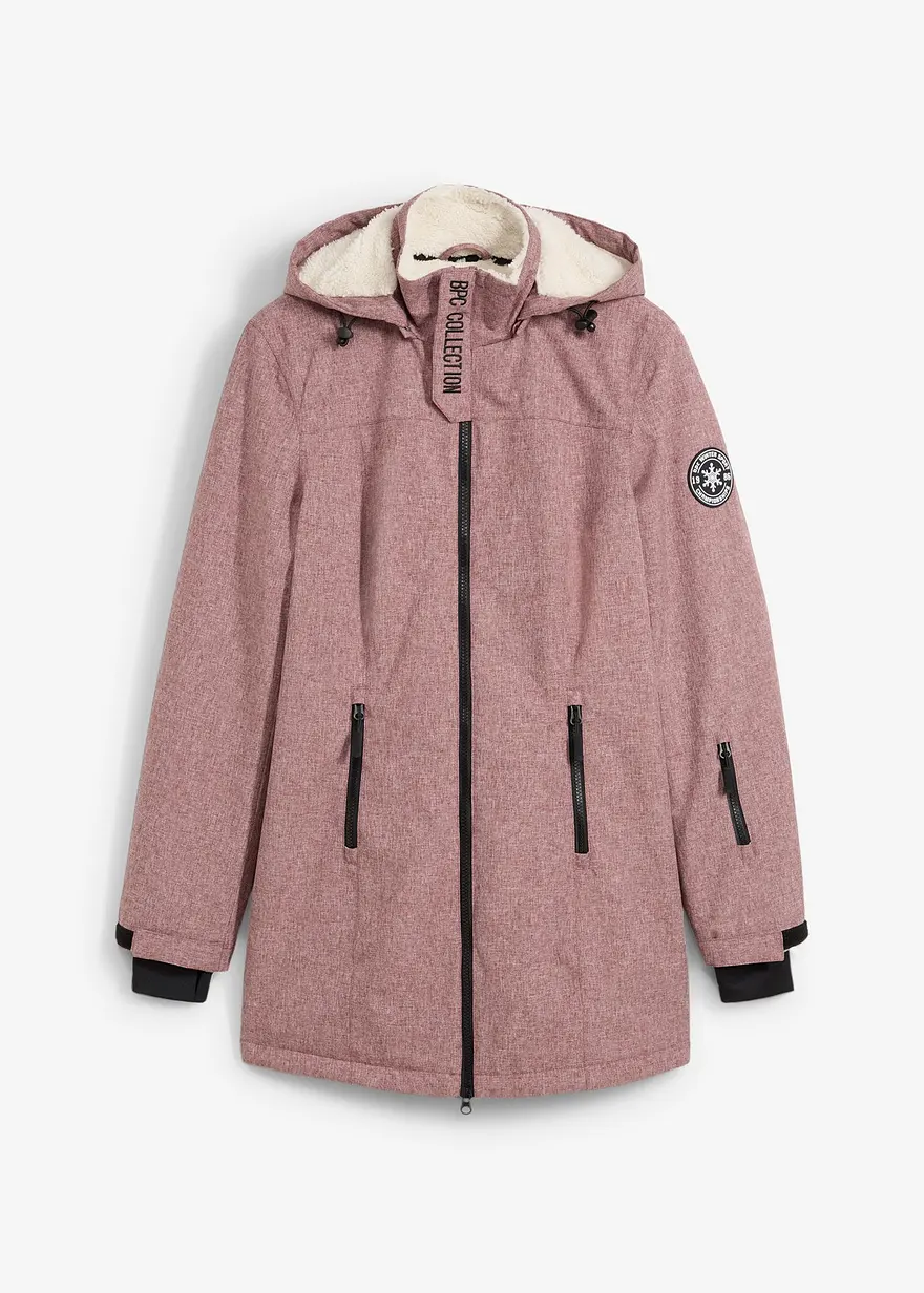 wasserdichte Funktions-Outdoor-Longjacke mit Teddyfleece in rot von vorne - bonprix