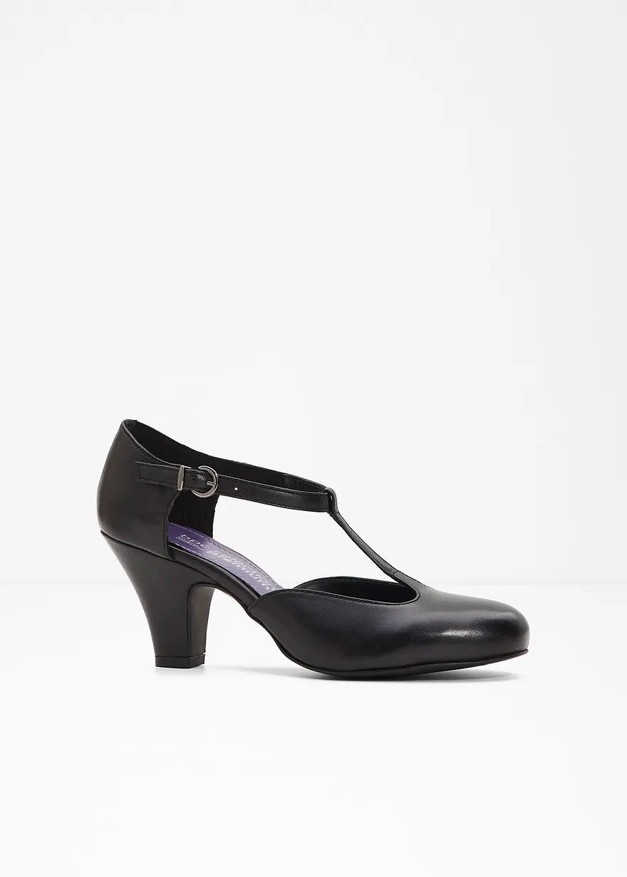 Spangenpumps aus Leder in schwarz von vorne - bonprix