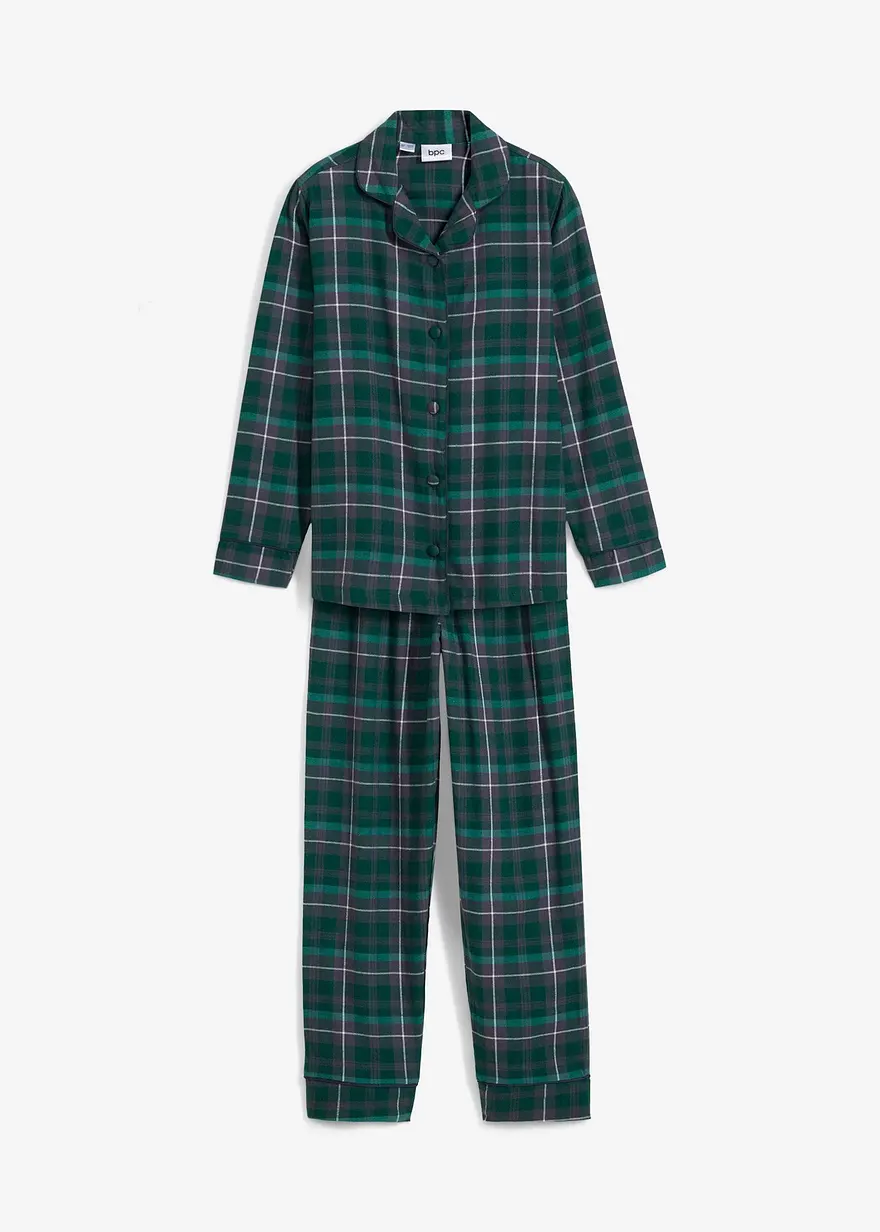 Pyjama aus gewebten Flanell (2-tlg. Set) in grün von vorne - bonprix