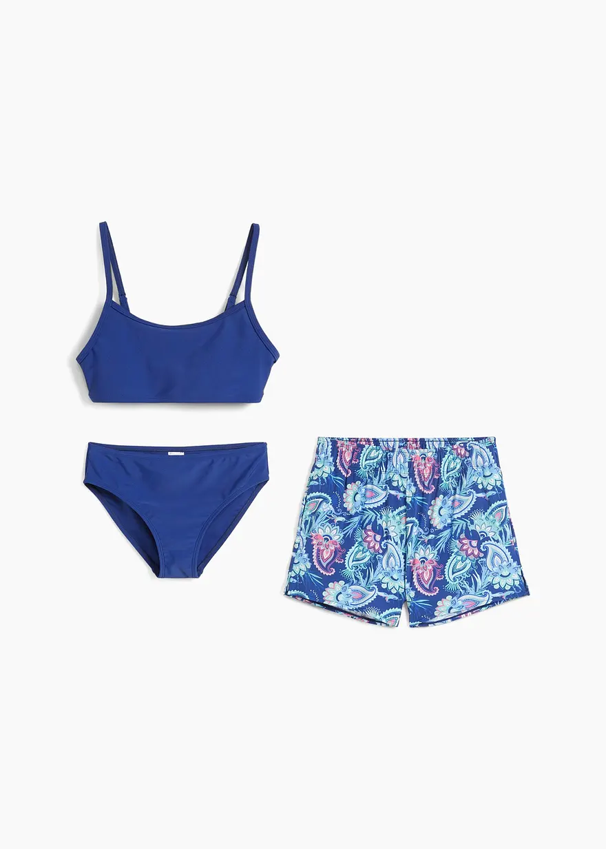 Bikini + Shorts (3-tlg.Set) in blau - bonprix