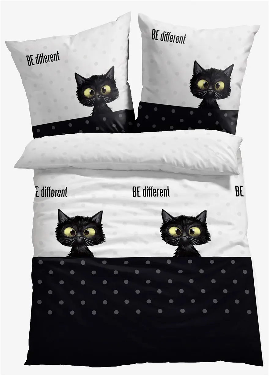 Bettwäsche mit Katze in schwarz - bonprix