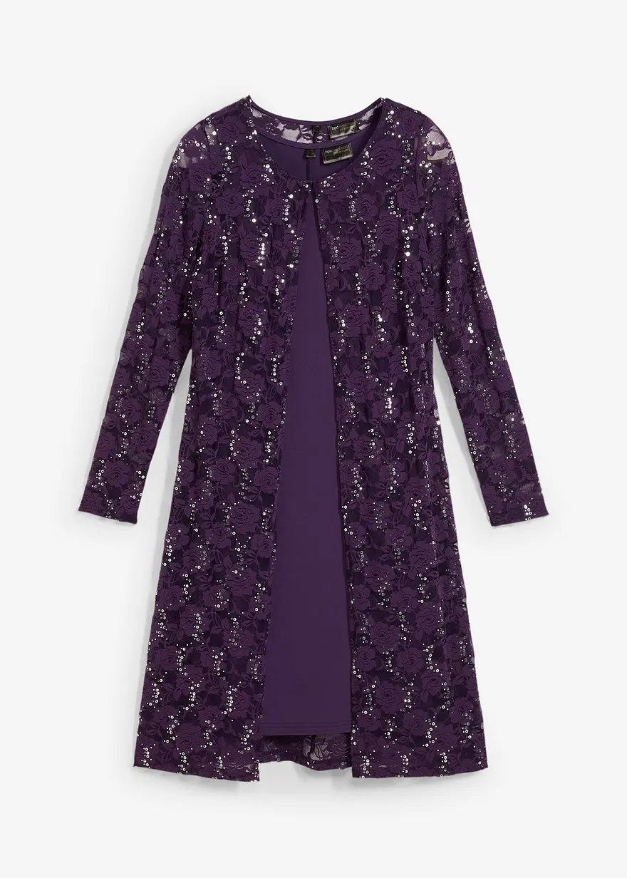 Kleid mit Spitze (2-tlg. Set) in lila von vorne - bonprix