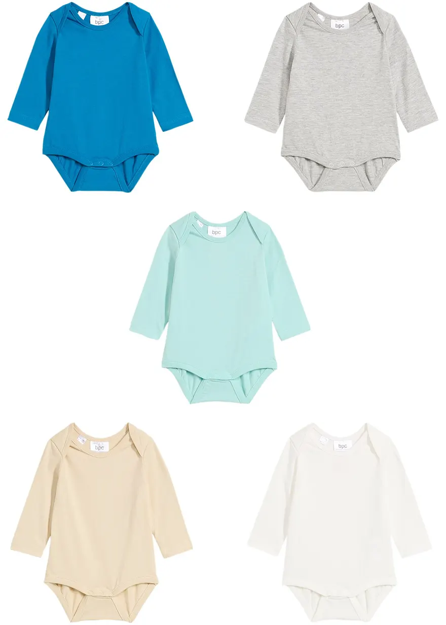 Baby Langarmbody aus reiner Bio-Baumwolle (5er Pack) in grau von vorne - bonprix