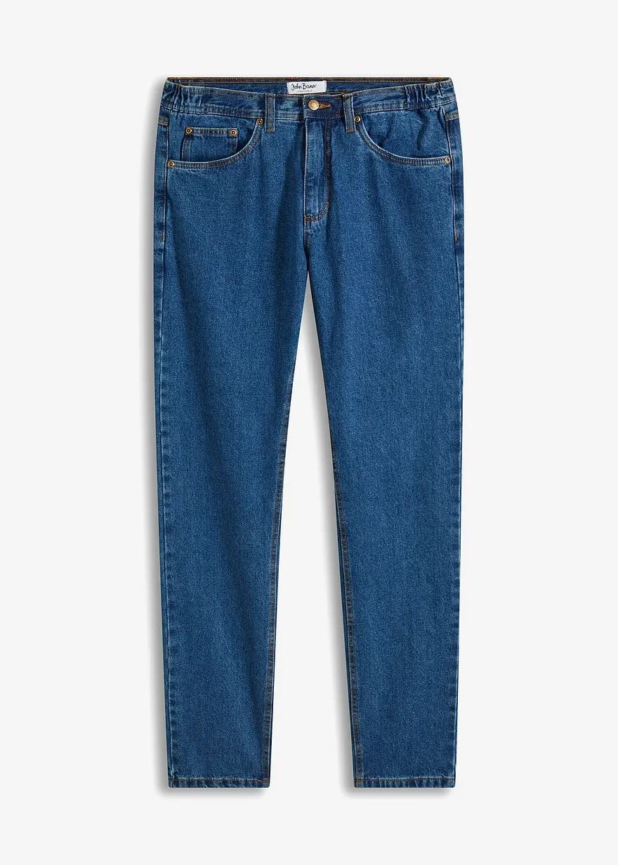 Classic Fit Jeans mit seitlichem Dehnbund, Straight in blau von vorne - bonprix