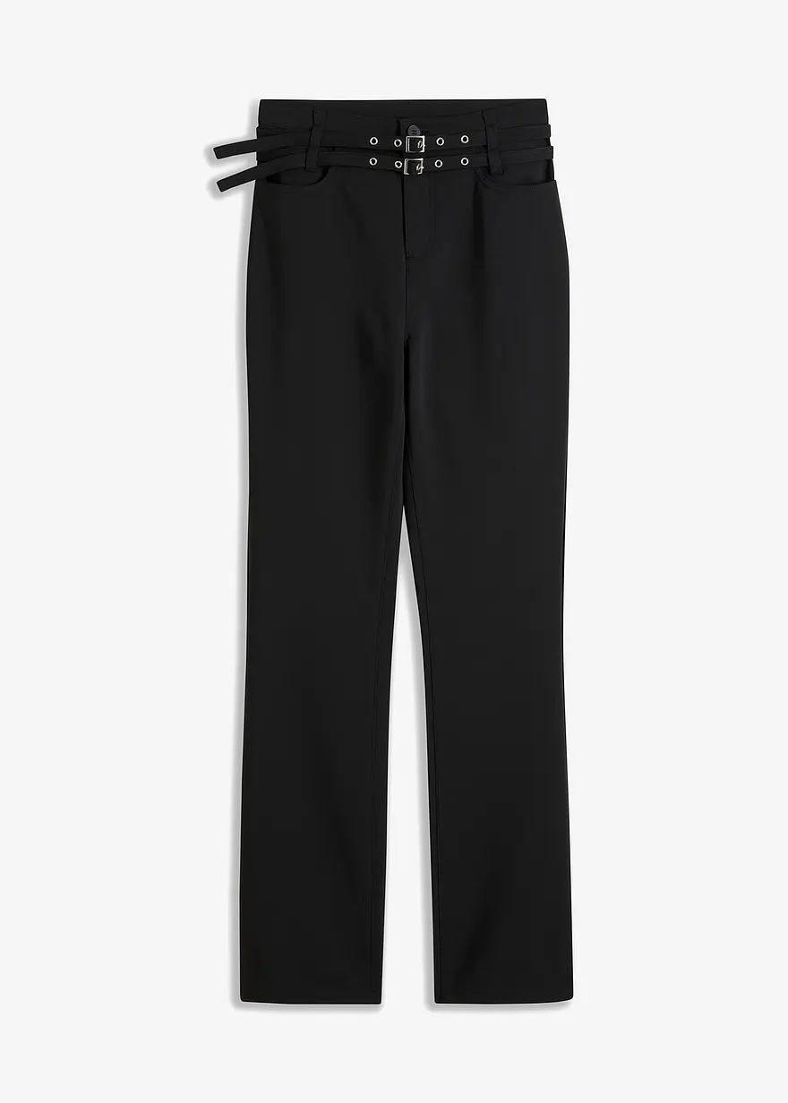 Stretch-Hose mit Gürtel (2-tlg. Set) in schwarz von vorne - bonprix
