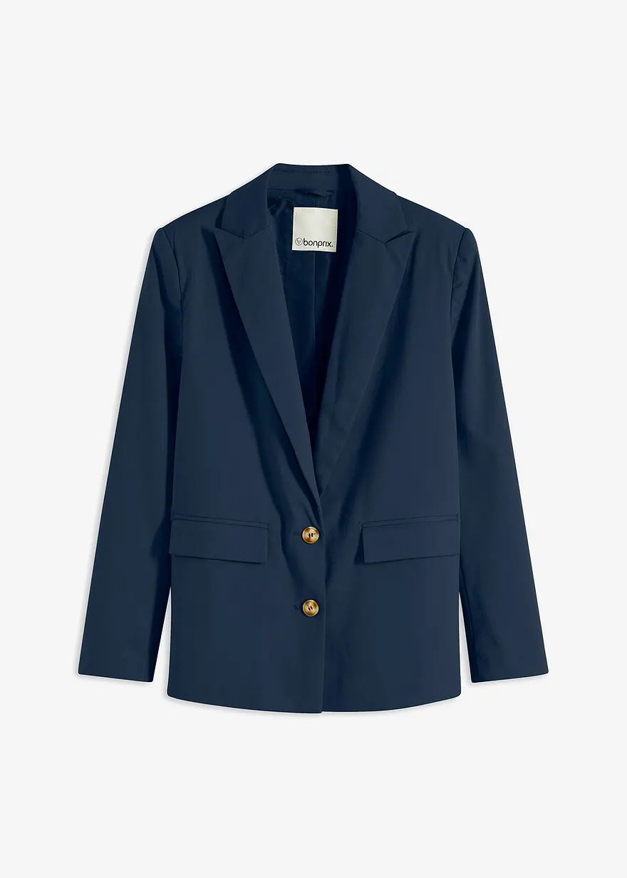 Lässiger Blazer mit recyceltem Polyester in blau von vorne - bonprix
