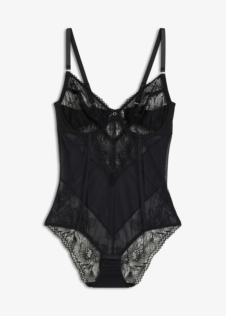 Body mit floraler Spitze in schwarz von vorne - bonprix