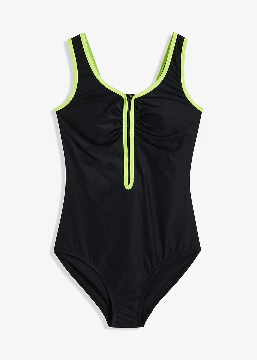 Light Shape Badeanzug mit Reißverschluss in schwarz von vorne - bonprix