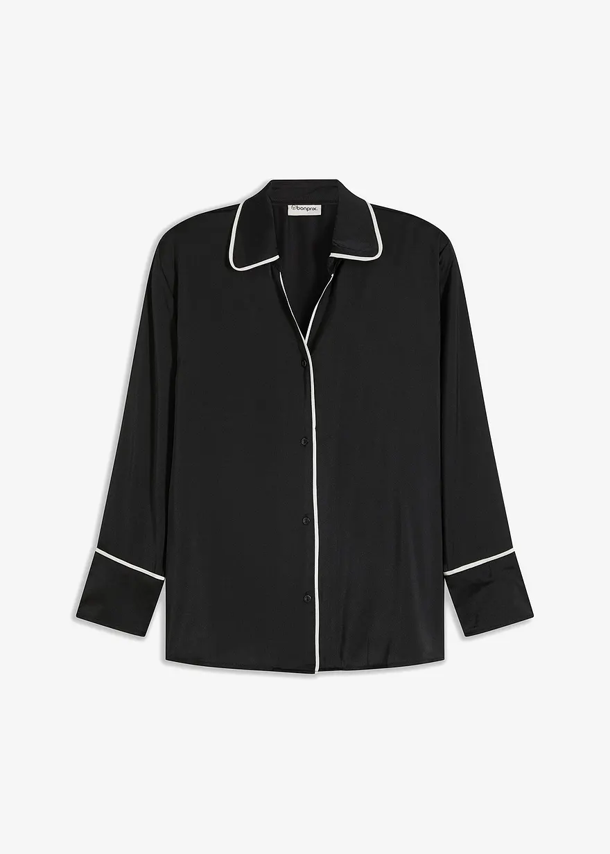 Bluse mit Kontrast Piping in schwarz von vorne - bonprix
