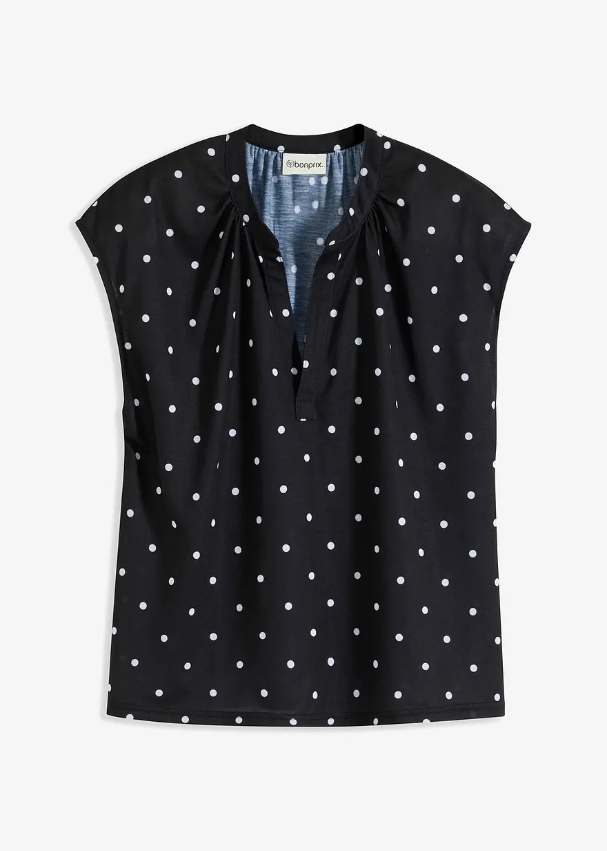 Kurzarmshirt mit Henley-Ausschnitt aus Viskosemix in schwarz von vorne - bonprix