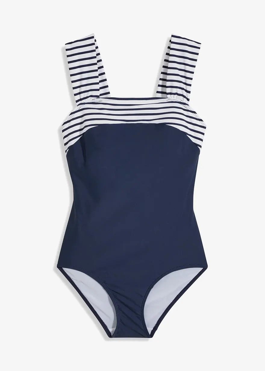 Medium Shape-Badeanzug mit breiten Trägern in blau von vorne - bonprix