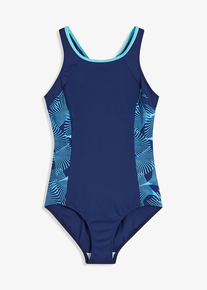 Sport-Badeanzug mit seitlichen Einsätzen in blau von vorne - bonprix