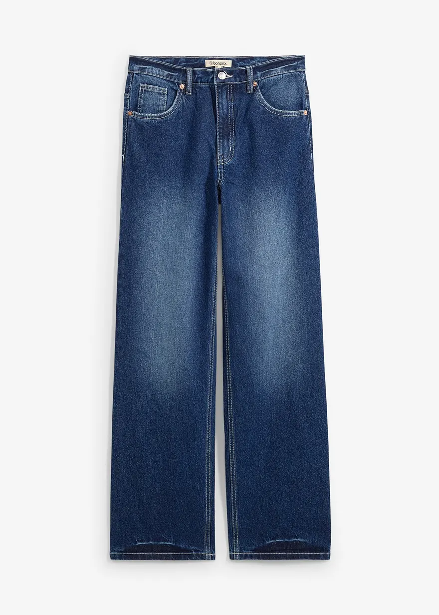 Loose Straight-Jeans, High Waist in blau von vorne - bonprix