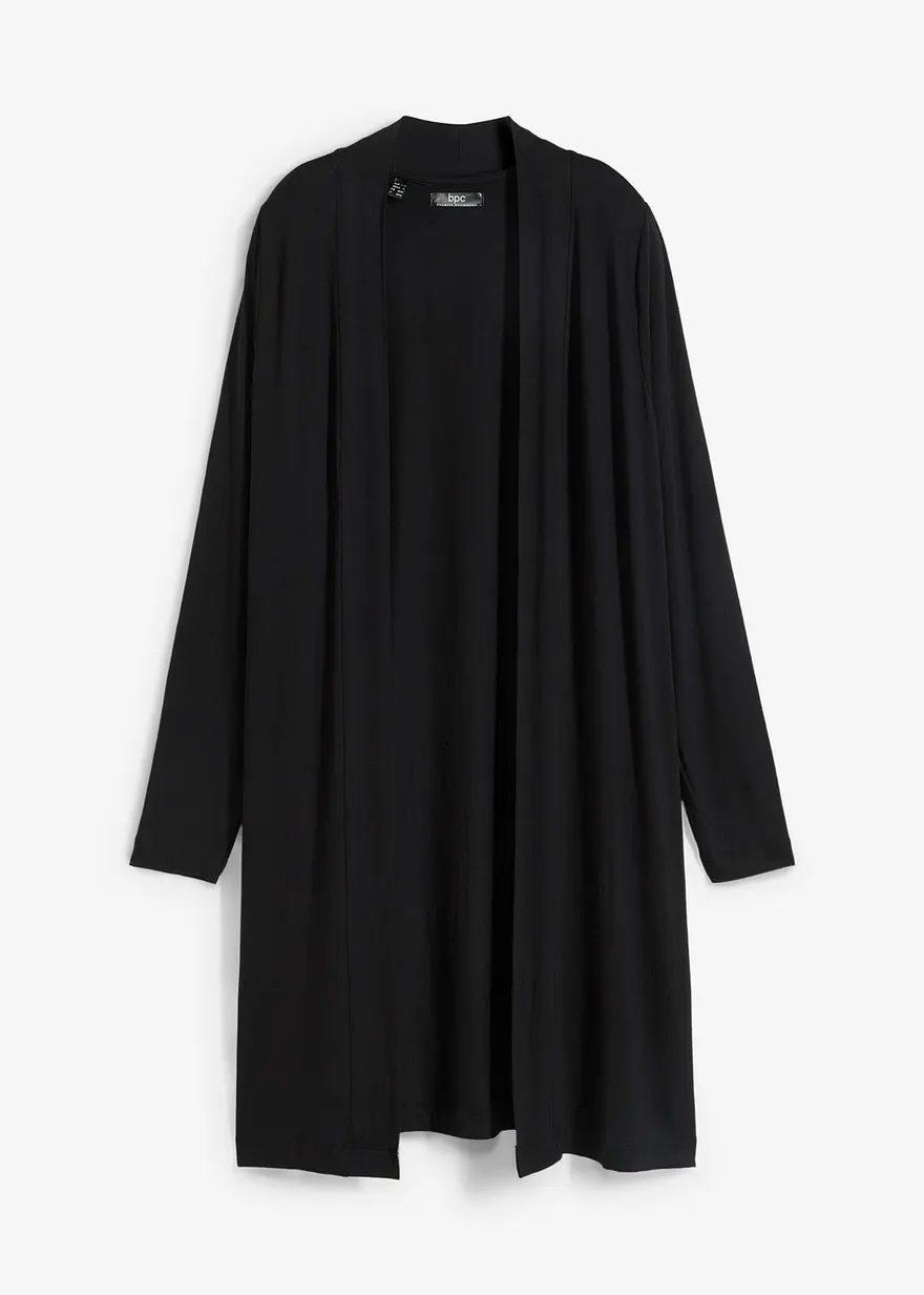 Lange Shirtjacke aus softer Viskose in schwarz von vorne - bonprix