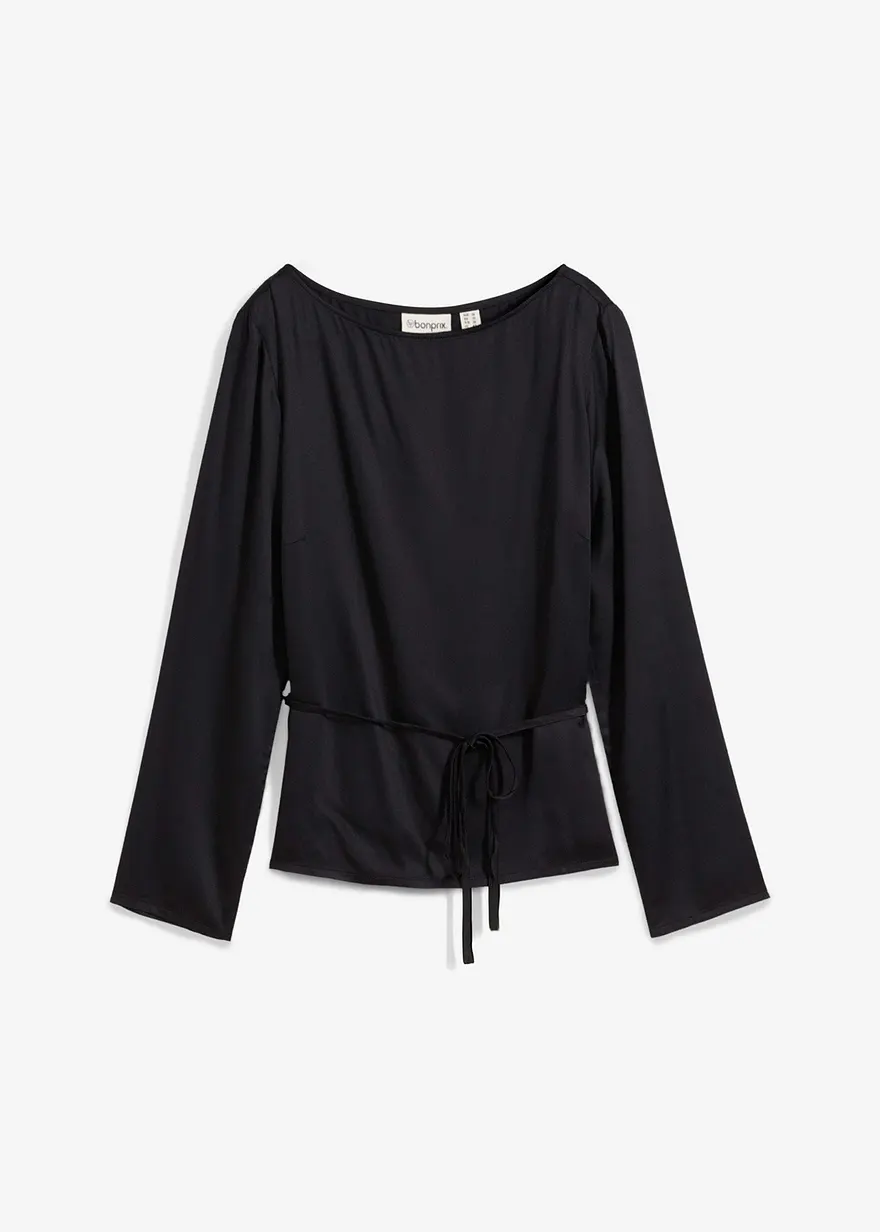 Tunika aus fließendem Satin in schwarz von vorne - bonprix