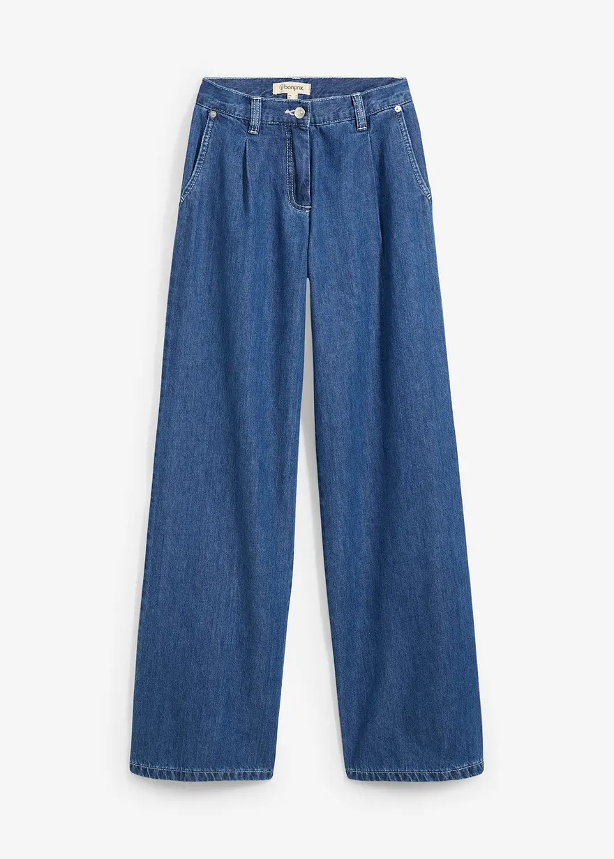 Wide-Leg-Jeans, Mid Waist, Super Soft in blau von vorne - bonprix