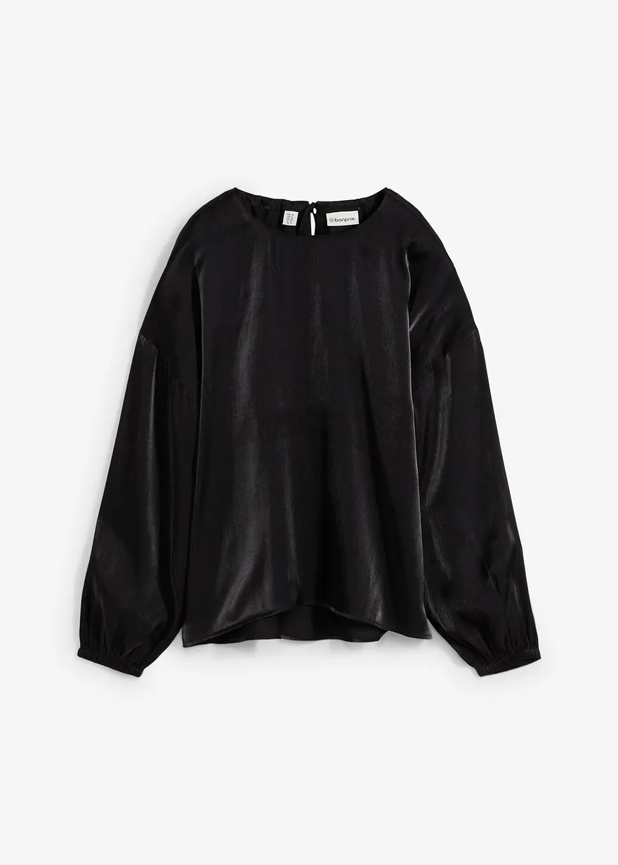 Oversize-Bluse mit Schnürung aus Viskose-Mix in schwarz von vorne - bonprix