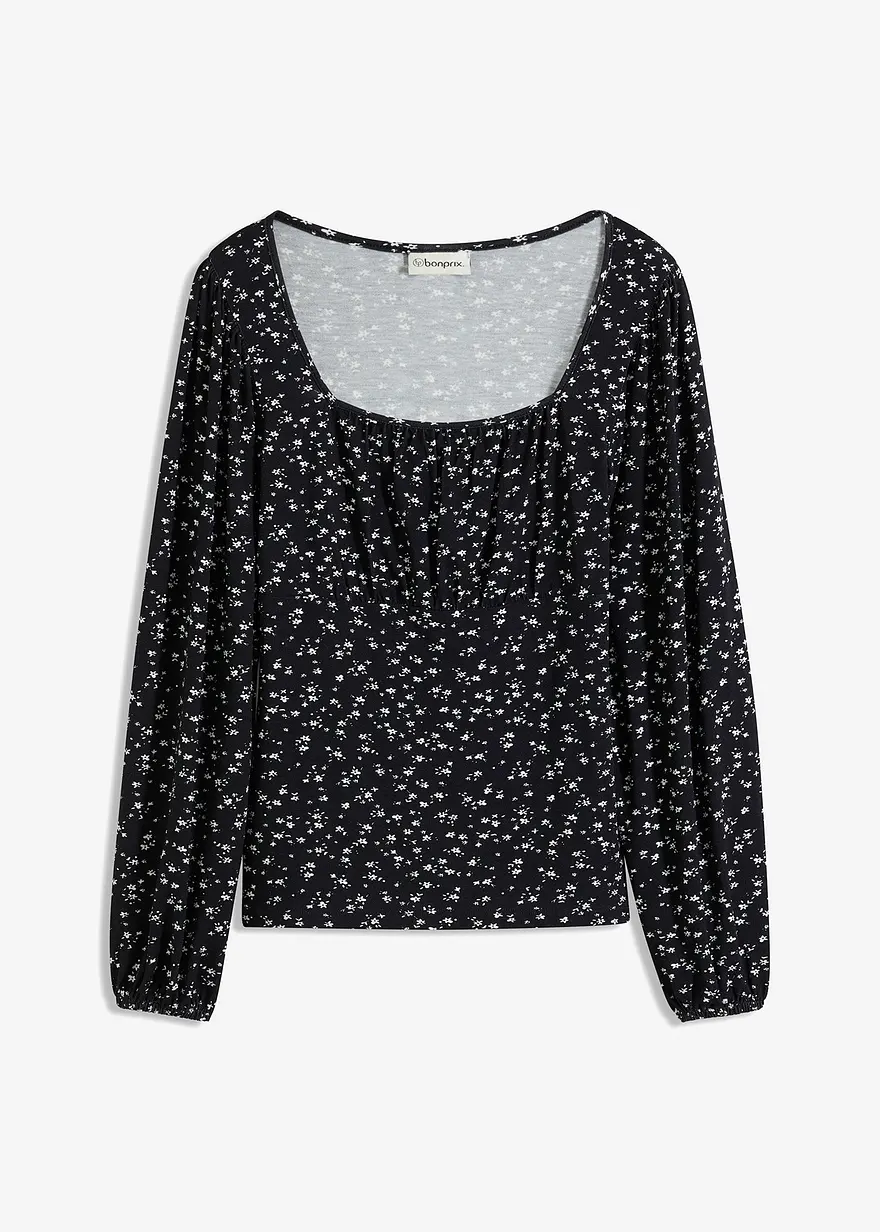 Langarmshirt mit Kräuselung in schwarz von vorne - bonprix