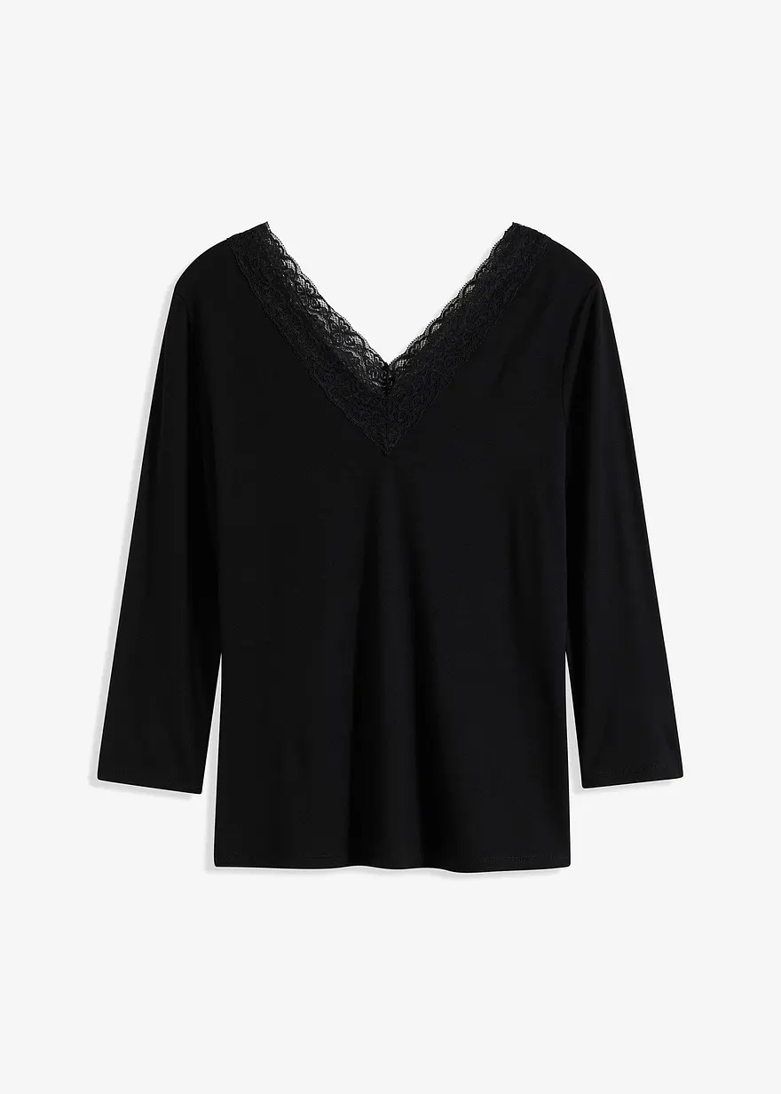 Langarmshirt mit Spitze in schwarz von vorne - bonprix
