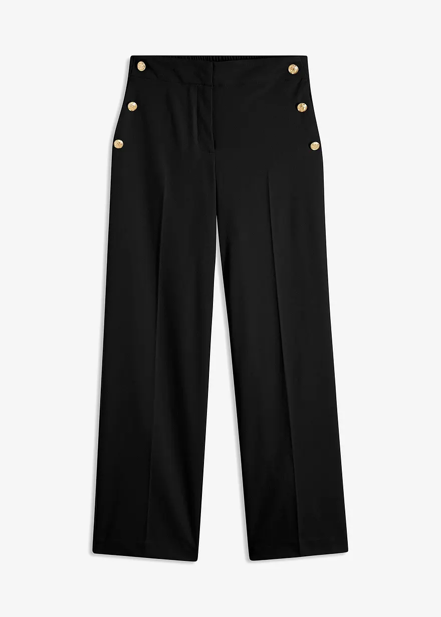 Marlenehose mit dekorativen Knöpfen in schwarz von vorne - bonprix