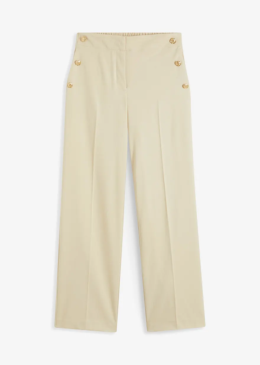 Marlenehose mit dekorativen Knöpfen in beige von vorne - bonprix