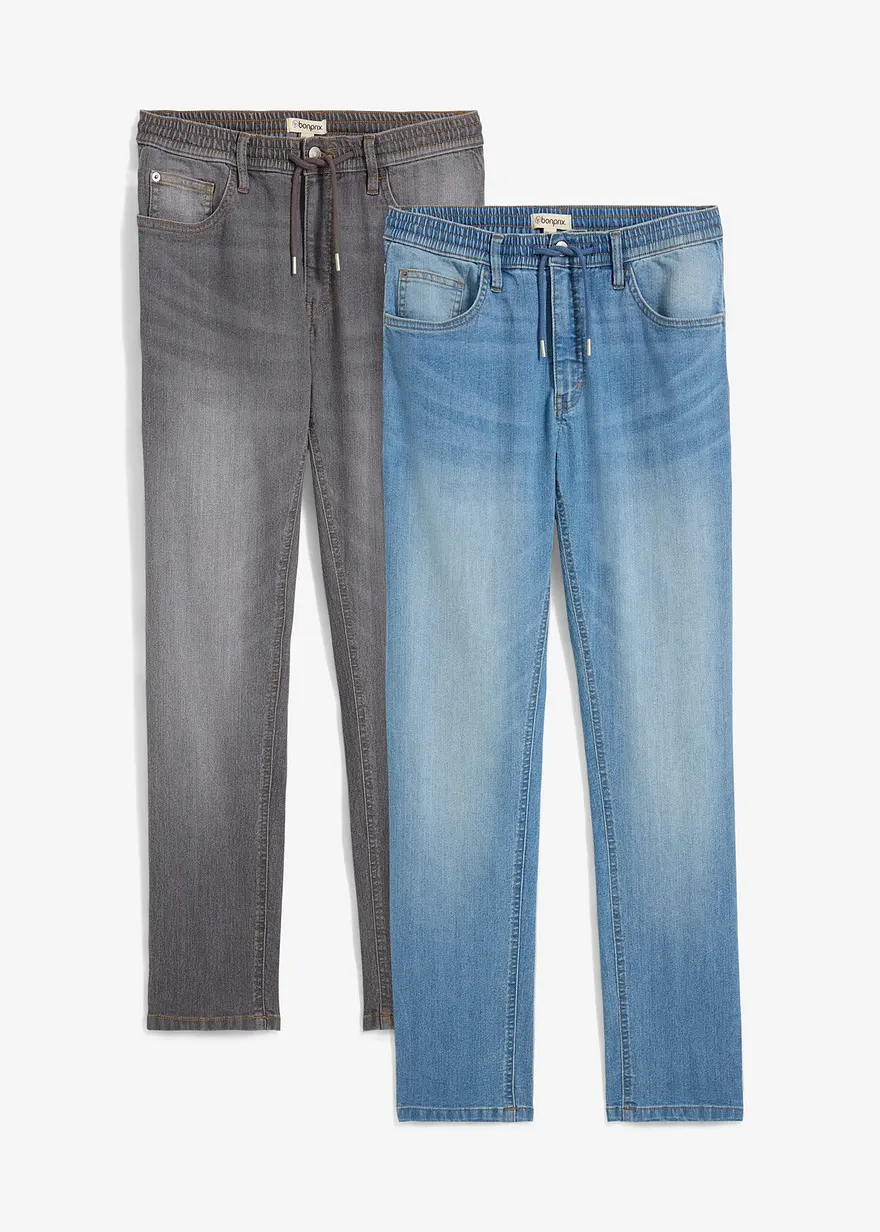 Leichte Regular Fit Stretch-Jeans, Straight (2er Pack) in blau von vorne - bonprix