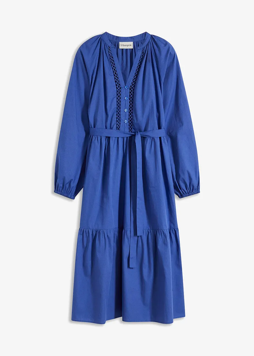 Midikleid mit Crochet-Einsätzen in blau von vorne - bonprix