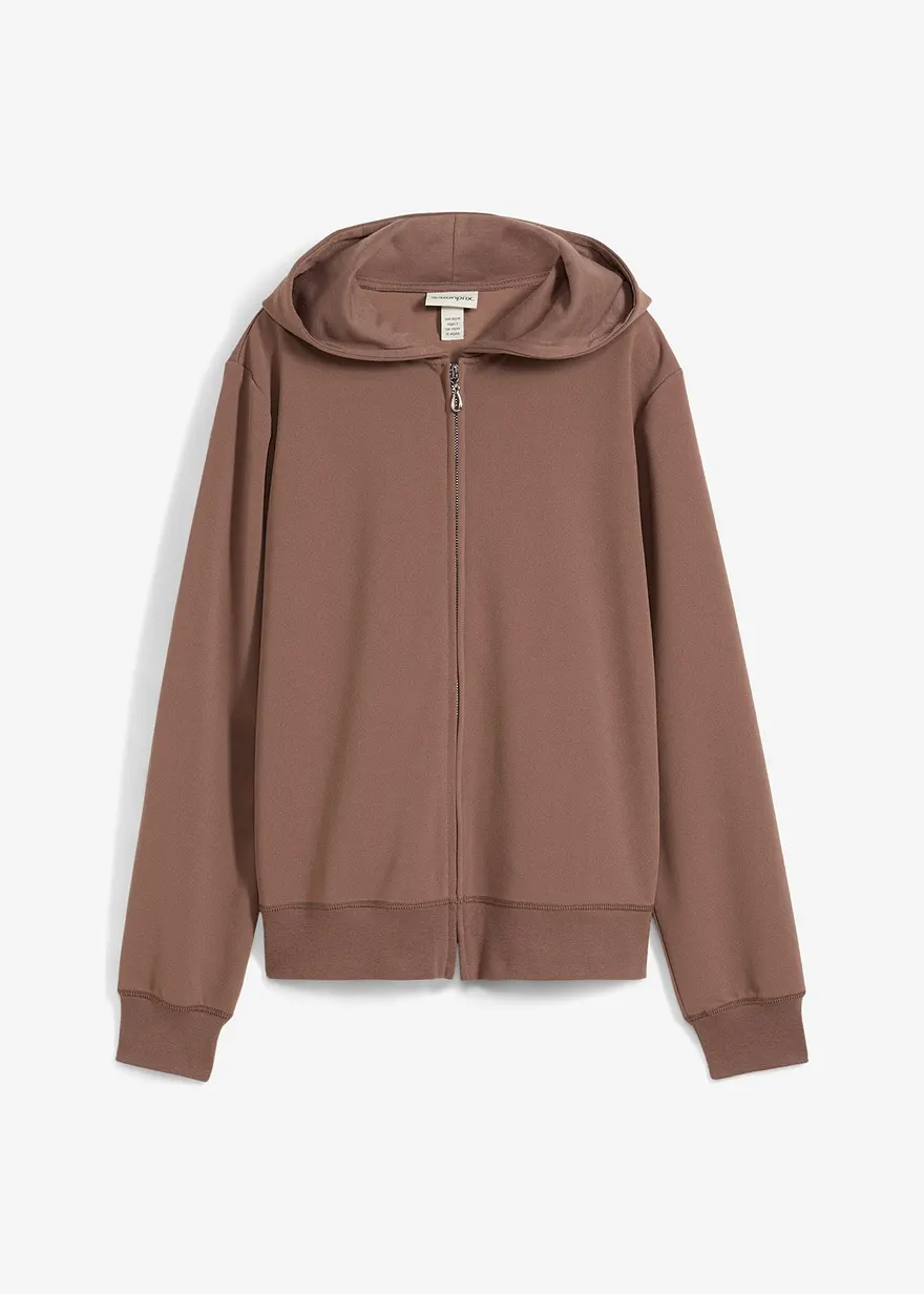 Kapuzen-Sweatjacke mit Reißverschluss in braun von vorne - bonprix