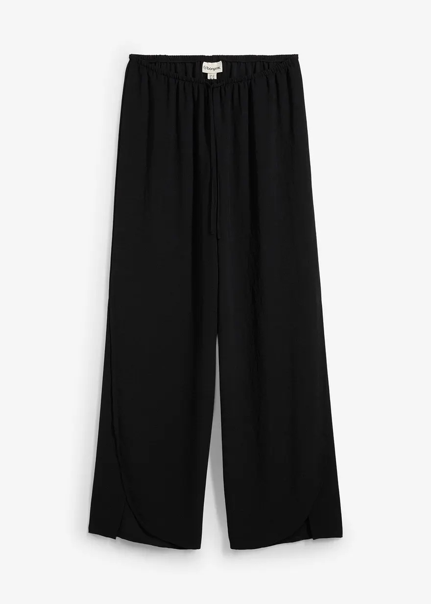 Palazzo-Hose aus strukturiertem Crêpe in schwarz von vorne - bonprix