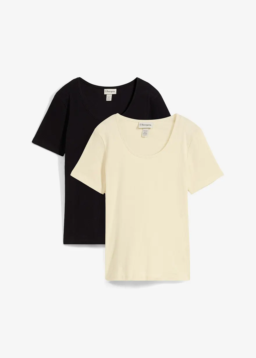 Rippshirt mit reiner Bio-Baumwolle (2er Pack) in schwarz von vorne - bonprix